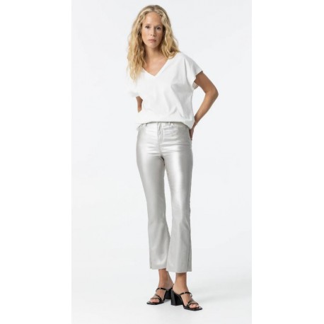 Mujer	 Pantalón cropped flare tiro alto metalizado Tiffosi