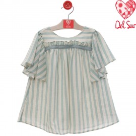 Vestido lino rayas para niña Del Sur