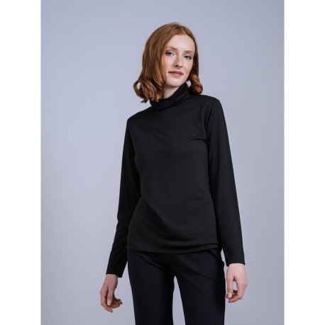 Jersey mujer largo con cuello cisne básico