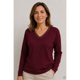 Jerséis y Sudaderas	 Jersey cuello pico brillos mujer
