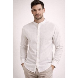Camisa hombre lino cuello mao