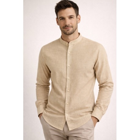 Camisa hombre lino cuello mao