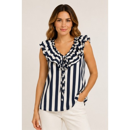 Blusa rayas volante mujer