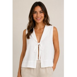 Blusa mujer lazos lino