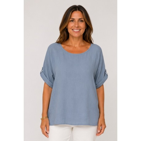 Blusa manga corta mujer lino