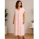 Vestido liso cuello pico mujer