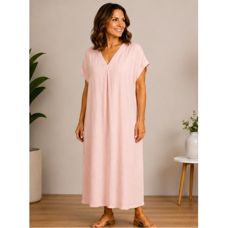 Vestido liso cuello pico mujer