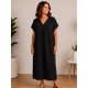 Vestido liso cuello pico mujer