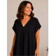 Vestido liso cuello pico mujer