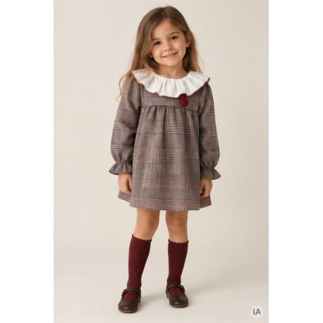 Vestido niña cuadros pompón