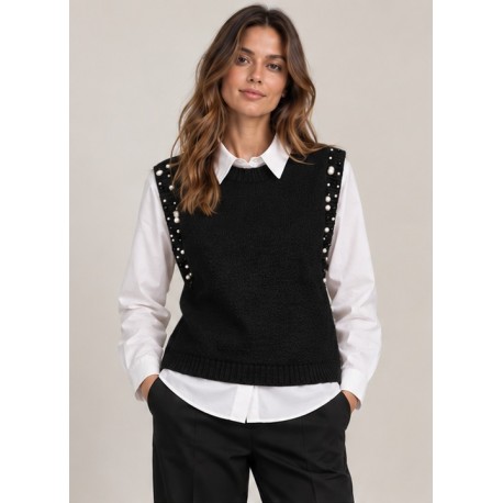 Chaleco perlas+blusa mujer
