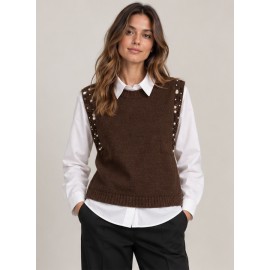 Chaleco perlas+blusa mujer