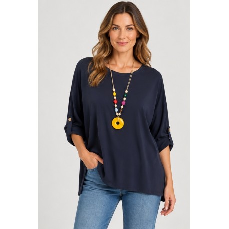 Camiseta manga fruncida+collar mujer