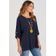 Camiseta manga fruncida+collar mujer
