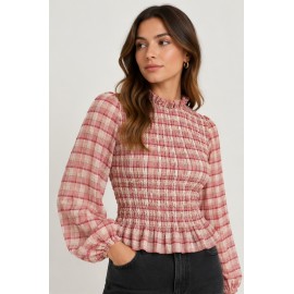 Blusa frunces manga larga mujer
