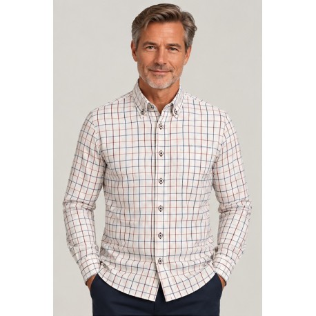 Camisa cuadros blanca hombre