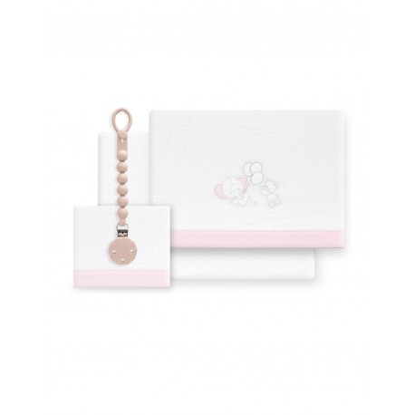 Tríptico cuna+broche coralina Elefante