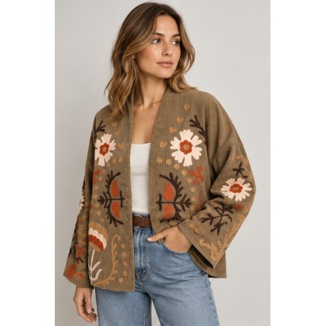 Kimono mujer pana bordado
