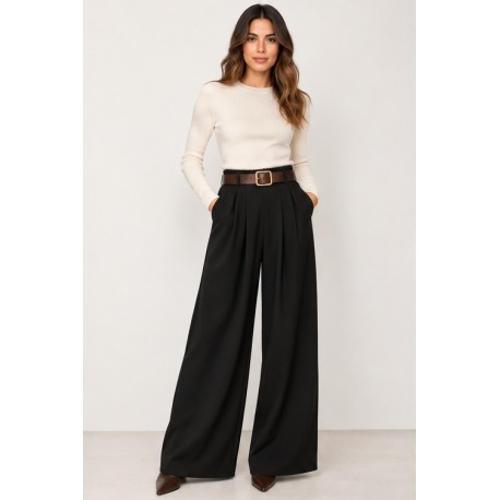 Pantalón ancho+cinturón mujer