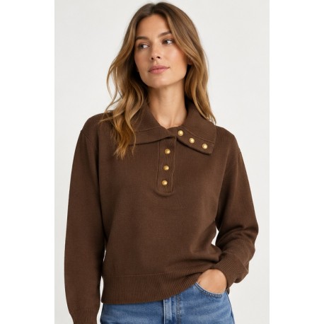 Jersey cuello polo botones mujer